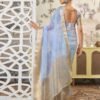 Blue Organza Printed Woven Saree - Image 6