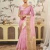 Light Pink Organza Printed Woven Saree