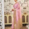 Light Pink Organza Printed Woven Saree - Image 3