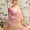 Light Pink Organza Printed Woven Saree - Image 4