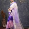 Light Pink Organza Plain Woven Saree - Image 2