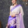 Light Pink Organza Plain Woven Saree - Image 3