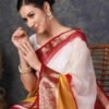 Yellow Organza Plain Woven Saree - Image 3