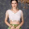 Green Organza Plain Woven Saree - Image 5