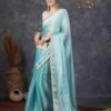 Sky Blue Chiffon Plain Jimmy Choo Saree