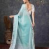 Sky Blue Chiffon Plain Jimmy Choo Saree - Image 4