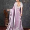 Purple Chiffon Plain Jimmy Choo Saree - Image 4