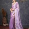 Purple Chiffon Plain Jimmy Choo Saree - Image 2