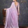 Purple Chiffon Plain Jimmy Choo Saree - Image 4