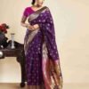 Dark Purple Silk Woven Paithani Saree - Image 2