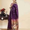 Dark Purple Silk Woven Paithani Saree - Image 3