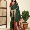 Dark Green Silk Woven Paithani Saree - Image 2