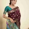 Dark Maroon Silk Woven Paithani Saree - Image 5