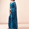Blue Georgette Printed Ready to Wear Saree - Image 4
