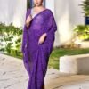 Ready to Wear Purple Georgette Printed Saree - Image 2