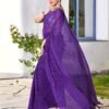 Ready to Wear Purple Georgette Printed Saree - Image 4