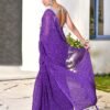 Ready to Wear Purple Georgette Printed Saree - Image 3