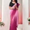 Ready to Wear Light Pink Georgette Plain Saree - Image 3