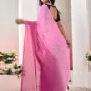 Ready to Wear Light Pink Georgette Plain Saree - Image 2
