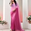 Ready to Wear Light Pink Georgette Plain Saree - Image 4