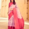 Ready To Wear Rose Pink Silk Printed Saree - Image 4