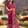 Ready To Wear Maroon Cotton Printed Saree - Image 2