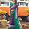Ready To Wear Dark Purple Cotton Printed Saree - Image 4