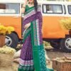 Ready To Wear Dark Purple Cotton Printed Saree - Image 3