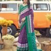 Ready To Wear Dark Purple Cotton Printed Saree - Image 2