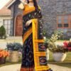 Ready To Wear Black Cotton Printed Saree - Image 4