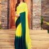 Ready To Wear Yellow Chiffon Plain Saree - Image 2