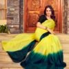 Ready To Wear Yellow Chiffon Plain Saree - Image 4