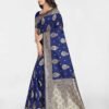 Navy Blue Jacquard Banarasi Silk Saree - Image 3