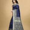 Navy Blue Jacquard Banarasi Silk Saree - Image 3