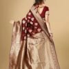 Maroon Jacquard Banarasi Silk Saree - Image 2