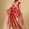 Red Jacquard Banarasi Silk Saree - Image 2