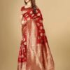 Red Jacquard Banarasi Silk Saree - Image 3