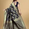 Navy Blue Banarasi Silk Saree - Image 2