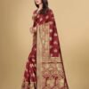 Maroon Jacquard Banarasi Silk Saree - Image 3