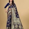 Navy Blue Jacquard Banarasi Silk Saree