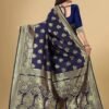 Navy Blue Jacquard Banarasi Silk Saree - Image 2
