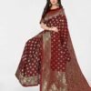 Maroon Jacquard Banarasi Silk Saree - Image 3