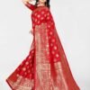 Red Jacquard Banarasi Silk Saree - Image 3