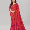 Hot Pink Coloured Chiffon Geometric Printed Saree | SLV2206S933
