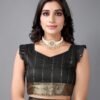 Black Woven Organza Saree | 2309S133 - Image 5