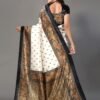 White Printed Silk Saree - Image 4