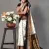 White Printed Silk Saree - Image 2