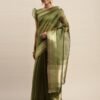 Olive Green Organza Saree - Image 9