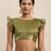 Olive Green Organza Saree - Image 13