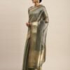 Steel Grey Organza Saree - Image 9